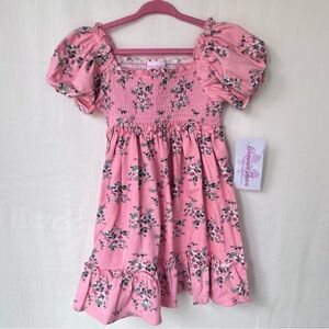 NWT! Bonnie Jean Little Girls Pink Smocked Peasant Floral Dress, Size 3T